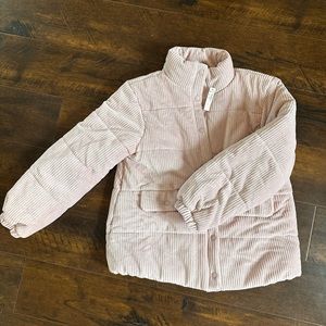 Light Pink Corduroy Quilted Puffer Jacket